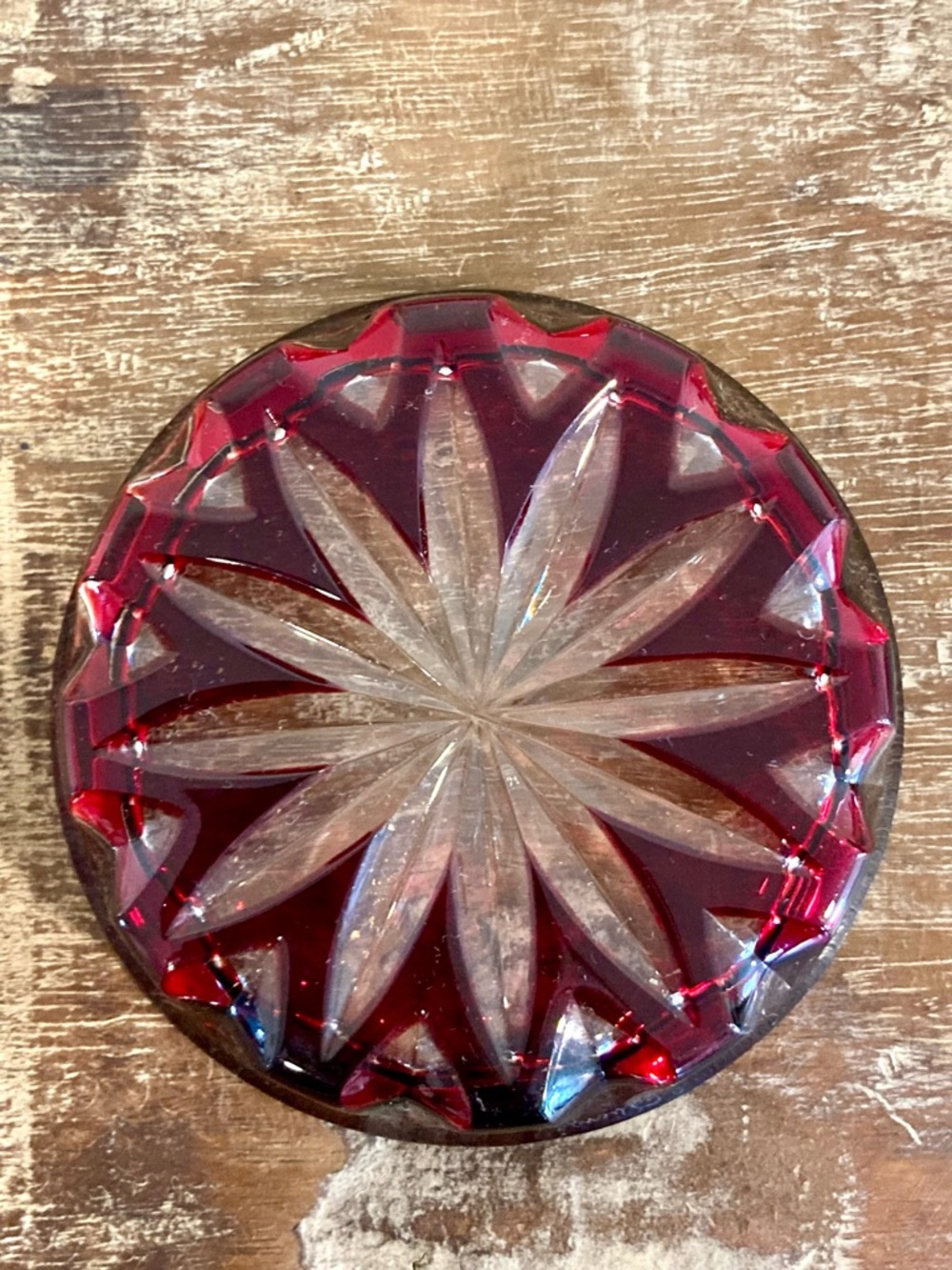 Faberge Xenia Drink Coasters Cut Crystal Red and Green with Starburst Pattern - Picture 8 of 16